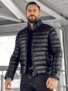 Bolf Herren Sepolsterte Kunstlederjacke Schwarz  0021C