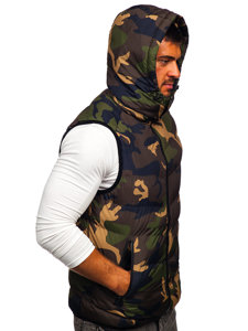 Bolf Herren Steppweste mit Kapuze Camo Khaki  6876