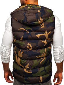 Bolf Herren Steppweste mit Kapuze Camo Khaki  6876