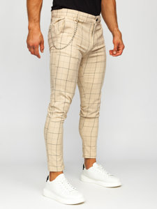 Bolf Herren Stoffhose Chinos Kariert Beige 0060