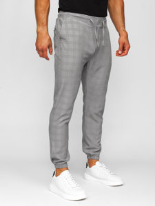 Bolf Herren Stoffhose Joggers Kariert Grau  0066