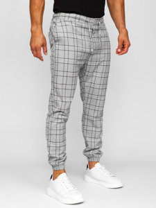 Bolf Herren Stoffhose Joggers Kariert Grau  0068