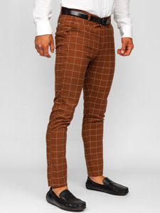 Bolf Herren Stoffhose Karierte Chinos Braun  0047