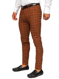 Bolf Herren Stoffhose Karierte Chinos Braun  0047