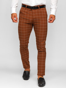 Bolf Herren Stoffhose Karierte Chinos Braun  0047