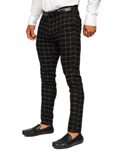 Bolf Herren Stoffhose Karierte Chinos Schwarz  0047