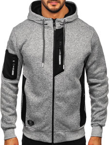 Bolf Herren Sweatjacke Sweatshirt Jacke mit Kapuze Grau  TC1211