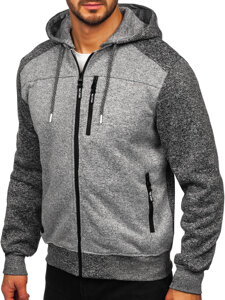 Bolf Herren Sweatjacke Sweatshirt Jacke mit Kapuze Grau  TC1219