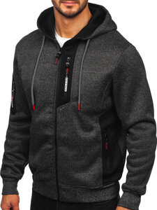 Bolf Herren Sweatjacke Sweatshirt Jacke mit Kapuze Schwarzgrau  TC1211