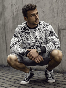 Bolf Herren Sweatshirt mit Motiv Schwarz-Weiß  8B1135