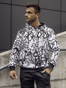 Bolf Herren Sweatshirt mit Motiv mit Kängurutasche Schwarz-Weiß  8B1151