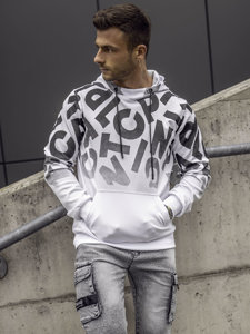 Bolf Herren Sweatshirt mit Motiv mit Kängurutasche Weiß  8B992