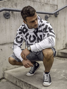 Bolf Herren Sweatshirt mit Motiv mit Kängurutasche Weiß  8B992