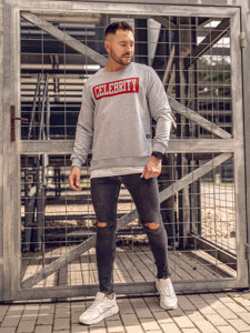 Bolf Herren Sweatshirt mit Motiv ohne  Kapuze Grau  11115A