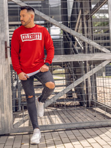 Bolf Herren Sweatshirt mit Motiv ohne  Kapuze Rot  11115A