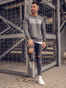 Bolf Herren Sweatshirt mit Motiv ohne  Kapuze Schwarzgrau  11115A