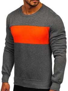 Bolf Herren Sweatshirt ohne Kapuze Schwarzgrau-Orange  2021