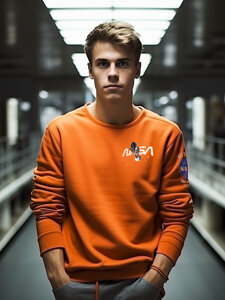 Bolf Herren Sweatshirt ohne Kapuze mit Motiv Orange  6476A1