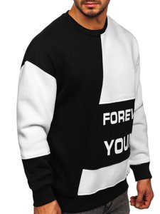 Bolf Herren Sweatshirt ohne Kapuze mit Motiv Schwarz-Weiß  0003