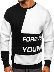 Bolf Herren Sweatshirt ohne Kapuze mit Motiv Schwarz-Weiß  0003