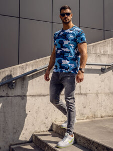 Bolf Herren T-Shirt Camo Azurblau  S807A1