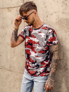 Bolf Herren T-Shirt Camo Grau-Weinrot  S807A1