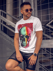 Bolf Herren T-Shirt mit Applikationen Weiß  2352