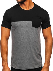 Bolf Herren T-Shirt mit Brusttasche Schwarz-Schwarzgrau  8T91