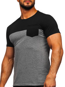 Bolf Herren T-Shirt mit Brusttasche Schwarz-Schwarzgrau  8T91