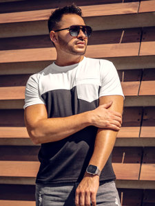 Bolf Herren T-Shirt mit Brusttasche Weiß-Schwarz  8T91A