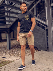 Bolf Herren T-Shirt mit Brusttasche und Motiv Camo Schwarz-Grün  8T85A