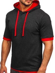 Bolf Herren T-Shirt mit Kapuze Anthrazit-Rot  08-1