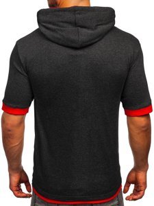 Bolf Herren T-Shirt mit Kapuze Anthrazit-Rot  08-1