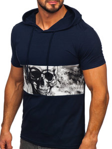 Bolf Herren T-Shirt mit Kapuze mit Motiv Dunkelblau  8T971