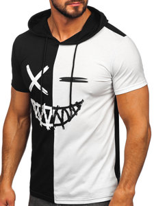 Bolf Herren T-Shirt mit Kapuze mit Motiv Schwarz-Weiß 8T981