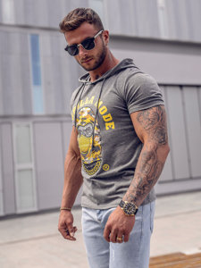 Bolf Herren T-Shirt mit Kapuze mit Motiv Schwarzgrau  8T978