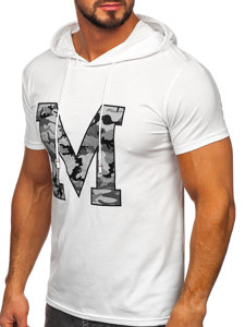 Bolf Herren T-Shirt mit Kapuze mit Motiv Weiß  8T965