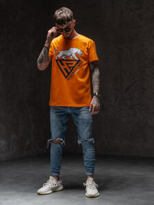 Bolf Herren T-Shirt mit Moiv Orange  Y70013