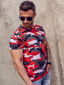 Bolf Herren T-Shirt mit Motiv Camo Rot  8T233A