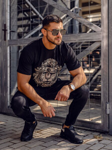 Bolf Herren T-Shirt mit Motiv Schwarz  0202A