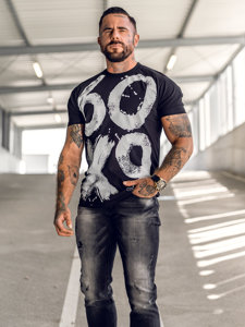 Bolf Herren T-Shirt mit Motiv Schwarz  0303A