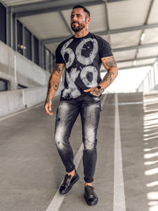 Bolf Herren T-Shirt mit Motiv Schwarz  0303A