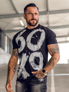 Bolf Herren T-Shirt mit Motiv Schwarz  0303A