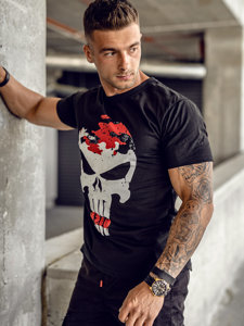 Bolf Herren T-Shirt mit Motiv Schwarz-Rot  2098A