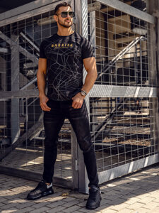 Bolf Herren T-Shirt mit Motiv Schwarz  SS10935A