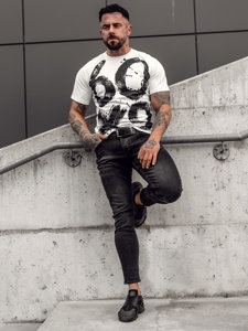 Bolf Herren T-Shirt mit Motiv Weiß  0303A