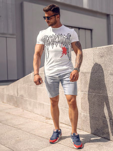 Bolf Herren T-Shirt mit Motiv Weiß  MT3026