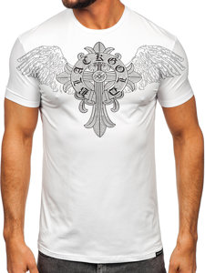 Bolf Herren T-Shirt mit Pailletten Motiv Weiß  MT3037