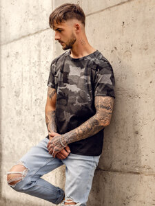 Bolf Herren T-Shirt mit Print Camo Schwarzgrau  S808A1