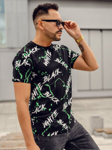 Bolf Herren T-Shirt mit Print Schwarz-Grün  14939